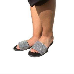 Black rhinestone sandals slip on
